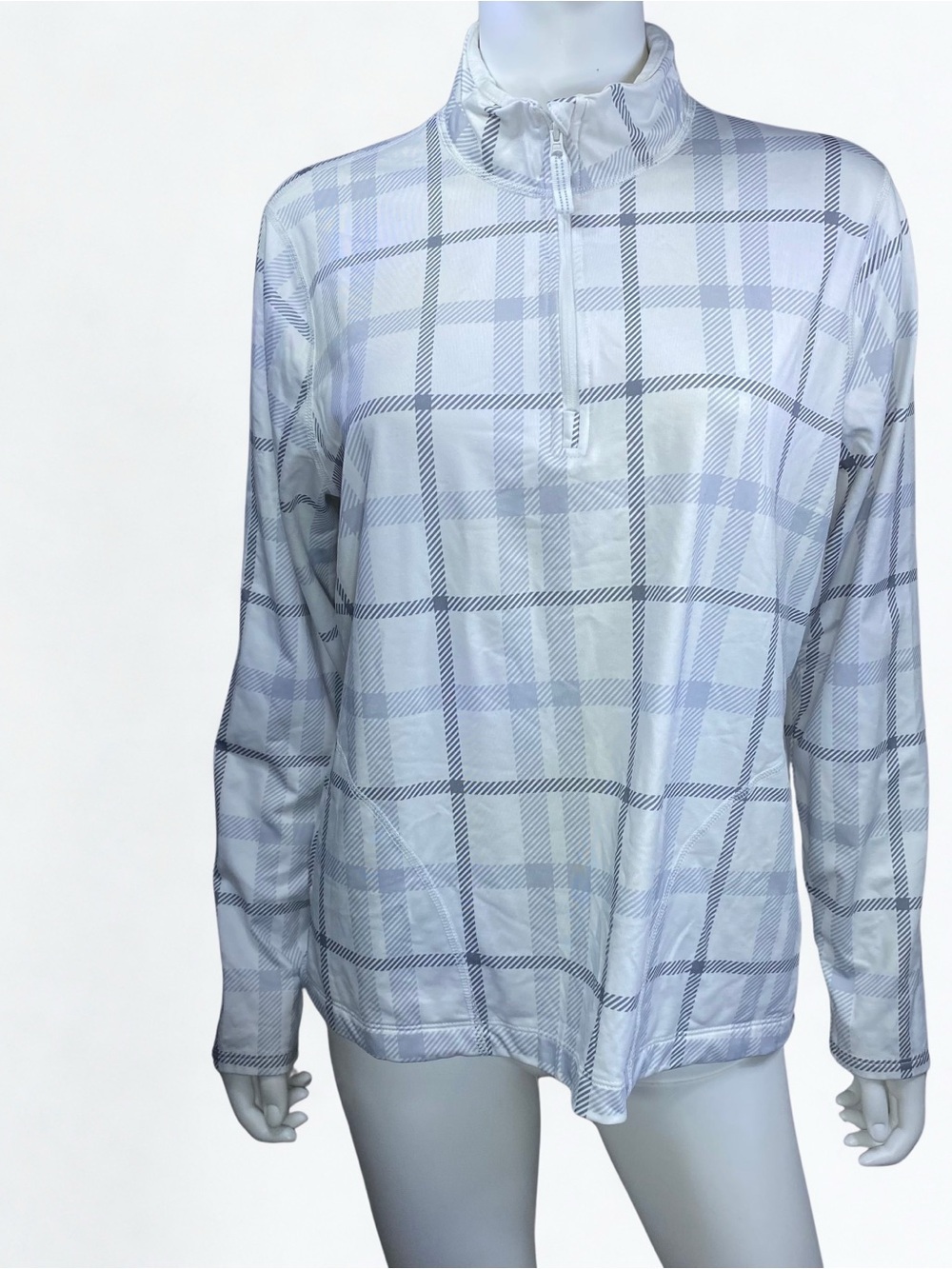 Women’s Avia White and Light Gray Plaid Quarter-Zip Pullover